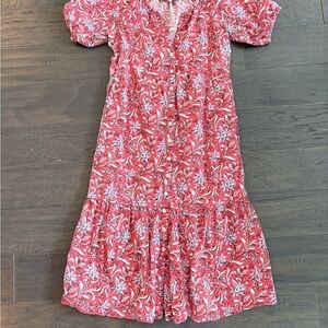 LOFT Red Floral Midi Dress